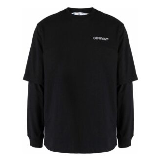 SS22 Camiseta de manga larga con cuello redondo, color liso y logo estampado, negra