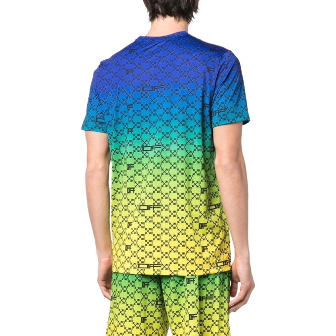 SS22 Estampado geométrico con letras, estampado completo degradado, pantalones cortos, azul
