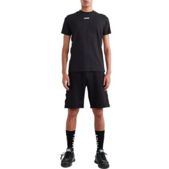 SS22 Jersey de cuello redondo con estampado de letras, pantalones cortos, versión estándar, negro