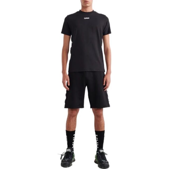 SS22 Jersey de cuello redondo con estampado de letras, pantalones cortos, versión estándar, negro