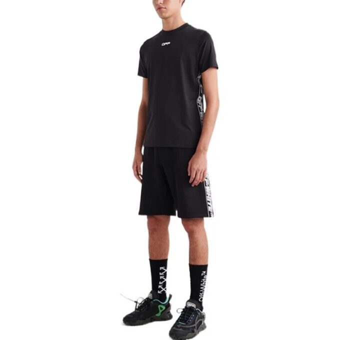 SS22 Jersey de cuello redondo con estampado de letras, pantalones cortos, versión estándar, negro