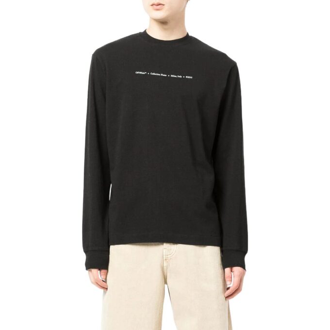SS22 Logotipo de Arrows estampado Cuello redondo Manga larga Negro