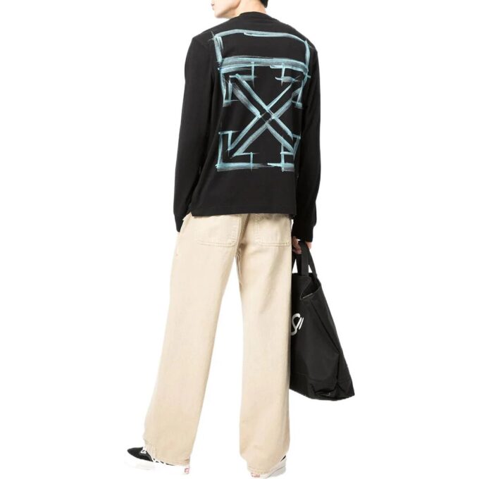 SS22 Logotipo de Arrows estampado Cuello redondo Manga larga Negro