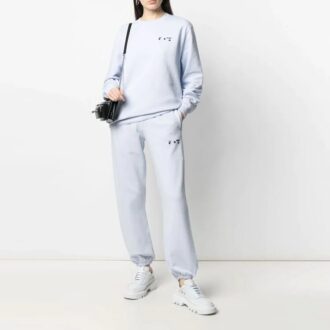 Sudadera con capucha azul claro de cuello redondo y logotipo bordado en el pecho de Off-White SS21