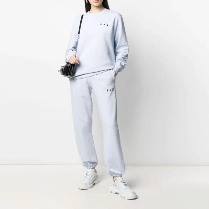 Sudadera con capucha azul claro de cuello redondo y logotipo bordado en el pecho de Off-White SS21