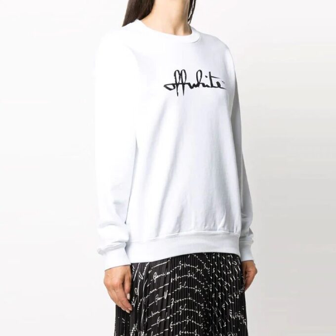 Sudadera con capucha blanca de algodón estampado y cuello redondo