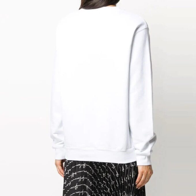 Sudadera con capucha blanca de algodón estampado y cuello redondo