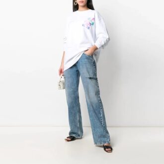 Sudadera con capucha blanca de corte holgado y cuello redondo con estampado de logotipo Off-White SS21