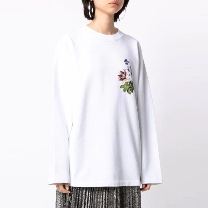 Sudadera con capucha blanca de manga larga y cuello redondo holgada con estampado de la colección SS21 de Off-White