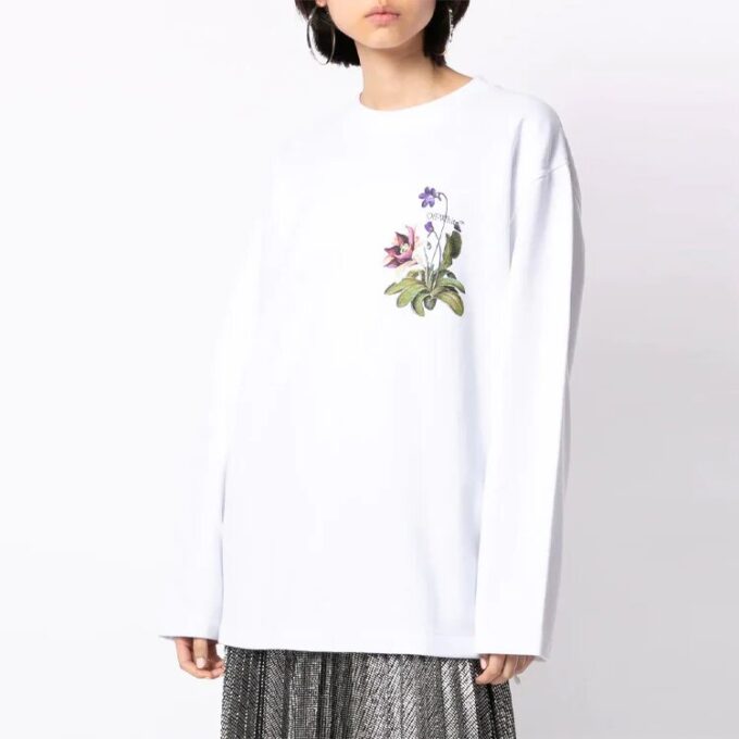 Sudadera con capucha blanca de manga larga y cuello redondo holgada con estampado de la colección SS21 de Off-White