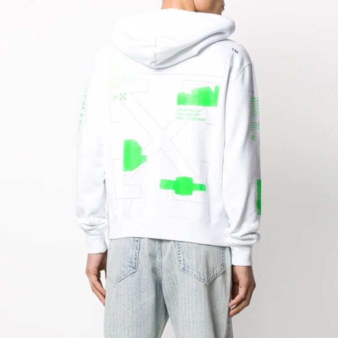 Sudadera con capucha blanca SS20 con dibujo de flechas en la espalda, logotipo para hombre, corte normal