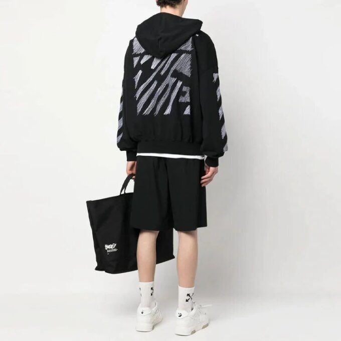 Sudadera con capucha de algodón con estampado Scribble Diag «Negro»