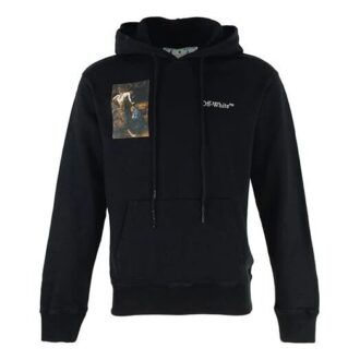 Sudadera con capucha de algodón de manga larga para hombre Off-White con el alfabeto de los personajes de Caravaggio, color negro