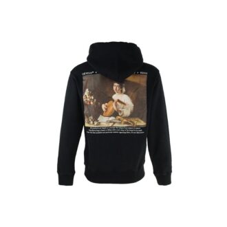 Sudadera con capucha de algodón de manga larga para hombre Off-White con el alfabeto de los personajes de Caravaggio, color negro