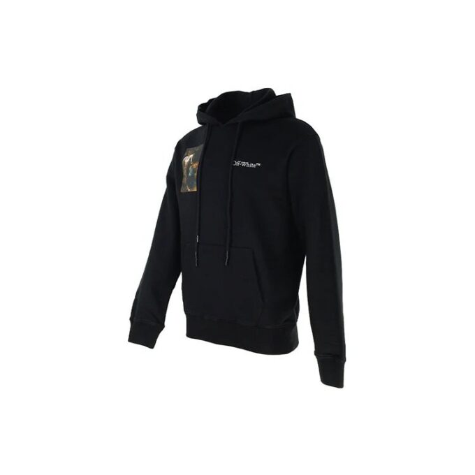 Sudadera con capucha de algodón de manga larga para hombre Off-White con el alfabeto de los personajes de Caravaggio, color negro