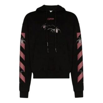 Sudadera con capucha de felpa con estampado de araña y flecha, hombre, negro