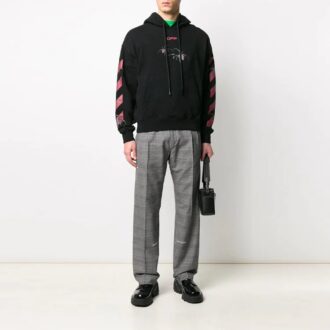 Sudadera con capucha de felpa con estampado de araña y flecha, hombre, negro