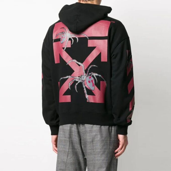 Sudadera con capucha de felpa con estampado de araña y flecha, hombre, negro