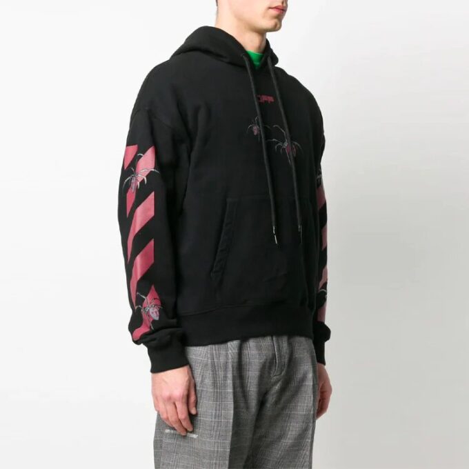 Sudadera con capucha de felpa con estampado de araña y flecha, hombre, negro