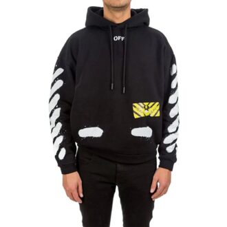 Sudadera con capucha de felpa con rayas de graffiti para hombre, color negro