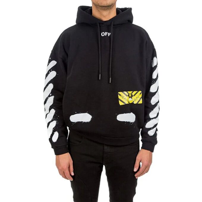 Sudadera con capucha de felpa con rayas de graffiti para hombre, color negro