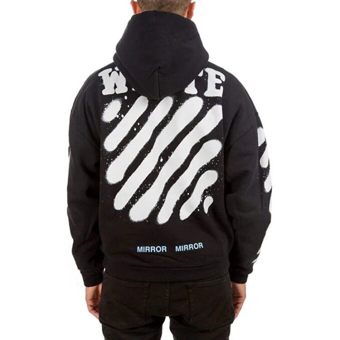 Sudadera con capucha de felpa con rayas de graffiti para hombre, color negro