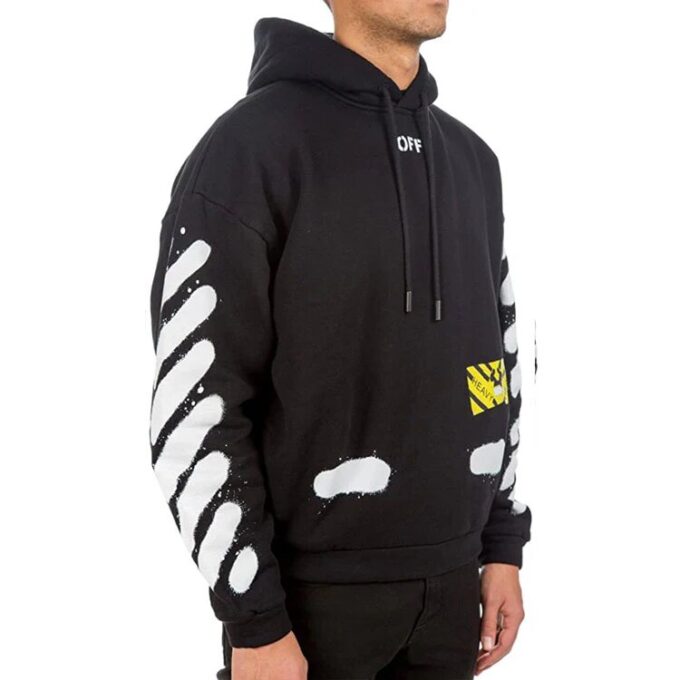 Sudadera con capucha de felpa con rayas de graffiti para hombre, color negro