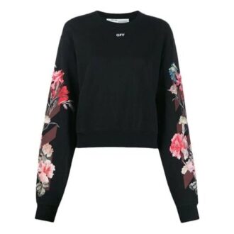 Sudadera con capucha de manga larga con estampado de flores y logotipo Off-White, color negro