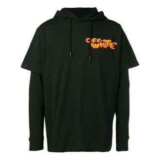 Sudadera con capucha de manga larga con letras impresas, negra
