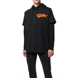 Sudadera con capucha de manga larga con letras impresas, negra