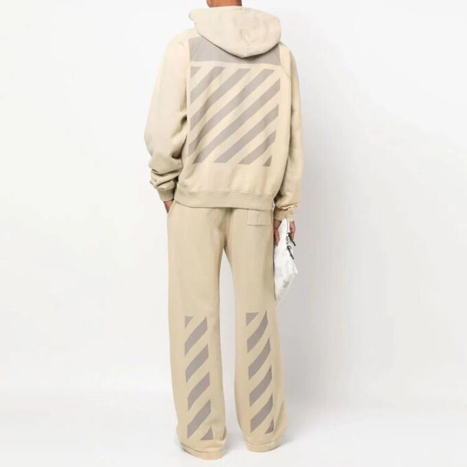 Sudadera con capucha de Off-White para hombre, estampado de rayas en la espalda, manga larga, corte holgado, color beige