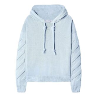 Sudadera con capucha de punto 3D en diagonal en color blanco roto «Azul pálido»