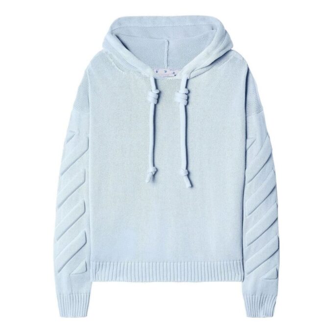 Sudadera con capucha de punto 3D en diagonal en color blanco roto «Azul pálido»
