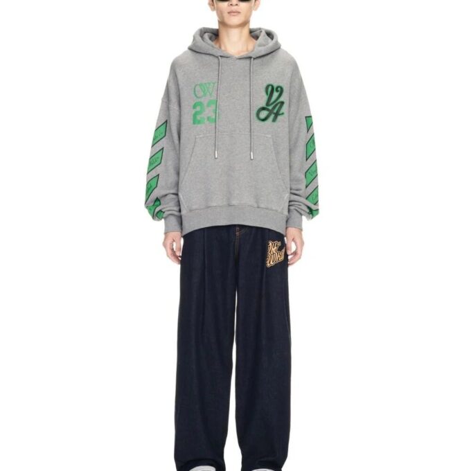 Sudadera con capucha de skate SS24 «Gris jaspeado y verde universitario»