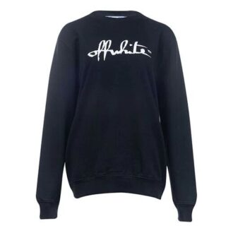 Sudadera con capucha negra de algodón estampado y cuello redondo en color blanco roto de Off-White