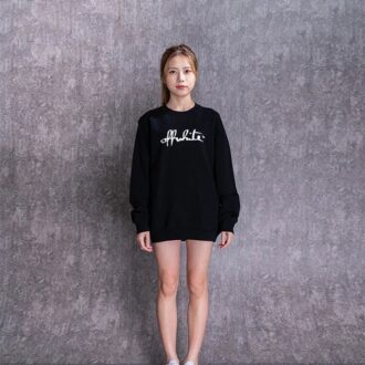 Sudadera con capucha negra de algodón estampado y cuello redondo en color blanco roto de Off-White