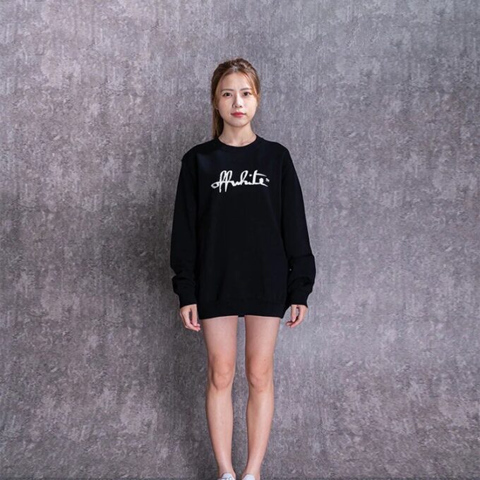 Sudadera con capucha negra de algodón estampado y cuello redondo en color blanco roto de Off-White