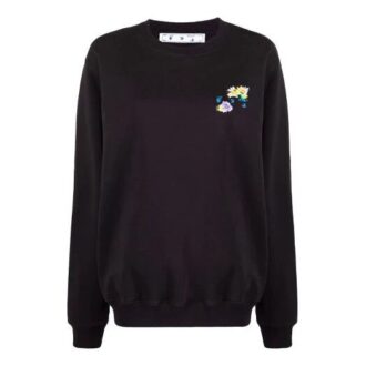 Sudadera con capucha negra de manga larga y cuello redondo con estampado de flores a cuadros Off-White SS21