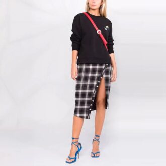 Sudadera con capucha negra de manga larga y cuello redondo con estampado de flores a cuadros Off-White SS21