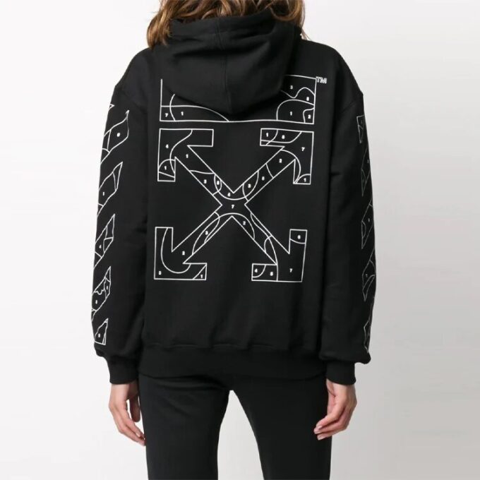 Sudadera con capucha Off-White con estampado, corte holgado, color negro