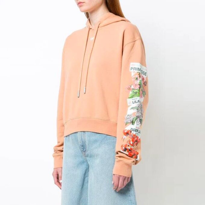 Sudadera con capucha Off-White con estampado de flores, corte holgado, rosa y rojo