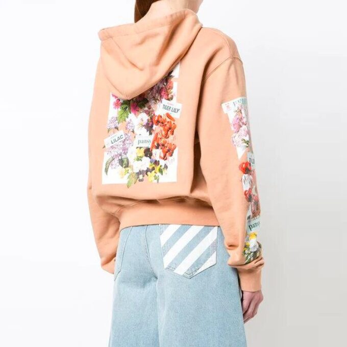 Sudadera con capucha Off-White con estampado de flores, corte holgado, rosa y rojo