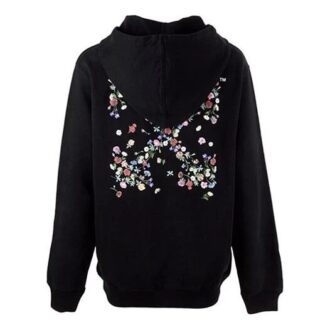 Sudadera con capucha Off-White con flor bordada y flecha, negra