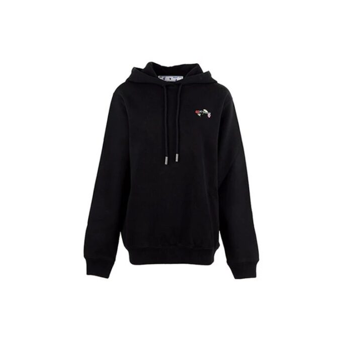 Sudadera con capucha Off-White con flor bordada y flecha, negra