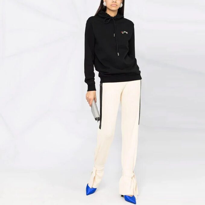 Sudadera con capucha Off-White con flor bordada y flecha, negra