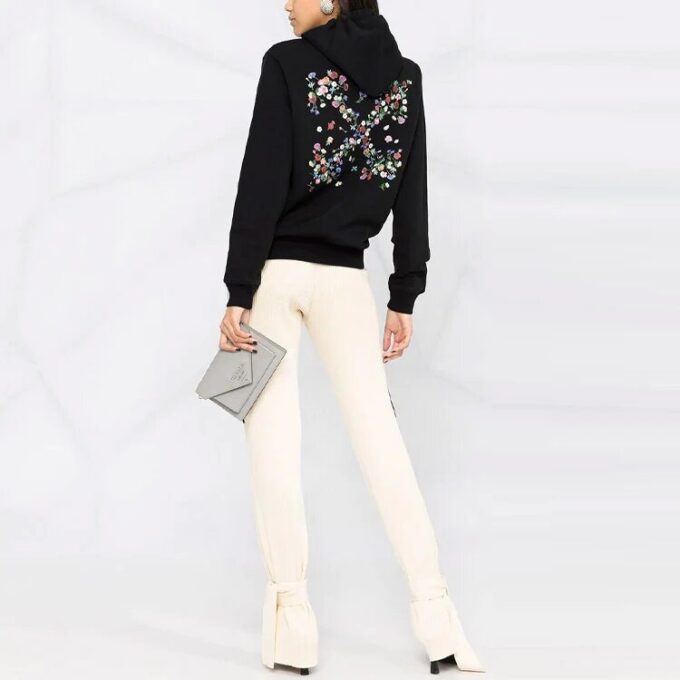 Sudadera con capucha Off-White con flor bordada y flecha, negra
