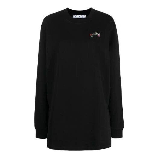 Sudadera con capucha Off-White de corte largo y holgado, con flores bordadas y flechas, en color negro