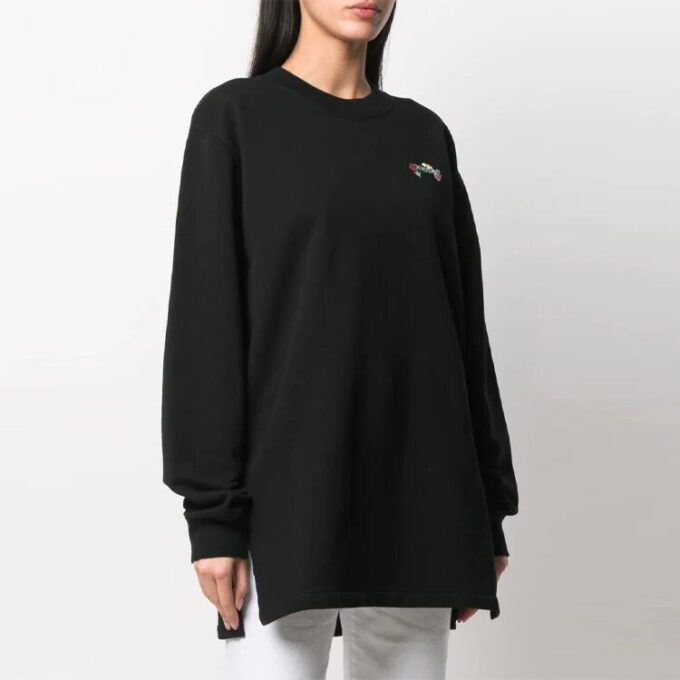 Sudadera con capucha Off-White de corte largo y holgado, con flores bordadas y flechas, en color negro