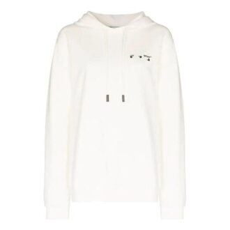 Sudadera con capucha Off-White SS21 con logotipo bordado y flecha, corte holgado, blanca
