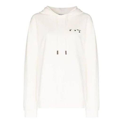 Sudadera con capucha Off-White SS21 con logotipo bordado y flecha, corte holgado, blanca